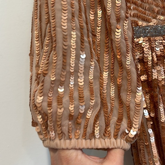 MAC DUGGAL Sequin Surplice Tulle Gown - Apricot $598 MSRP new w tags full length - Picture 6 of 13